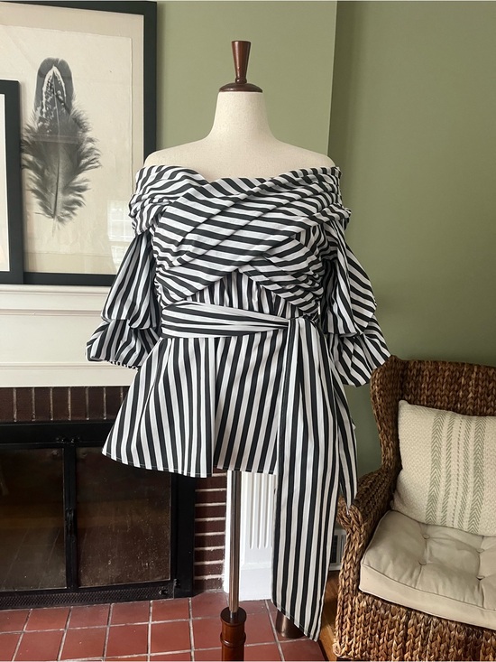 Eloquii Tops - ELOQUII Striped Wrap Peplum Top | Off-the-Shoulder Bardot Neckline | Size 20